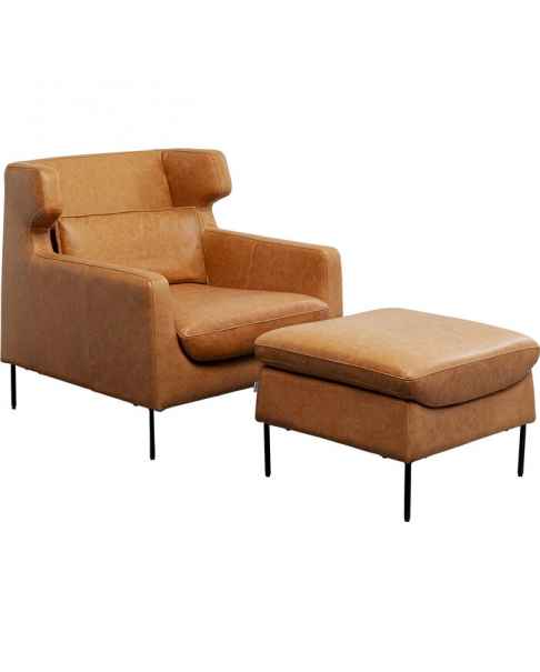Кресло с пуфом Quinn Low Leather Light Brown